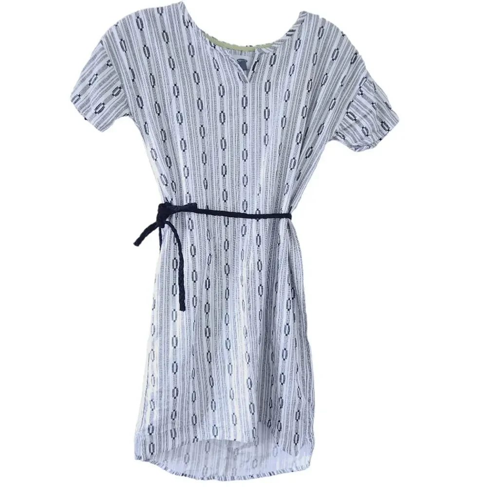 Old Navy Girls Dress Large 10-12 White Black Abstract Geometric Tie Waist Cotton